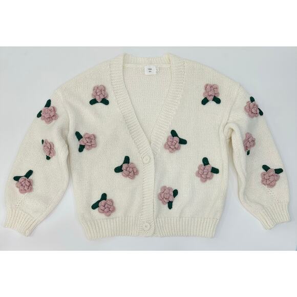 Luna Ivy Ivory Rose Crochet Cardigan Sweater Womens Medium - Picture 2 of 9